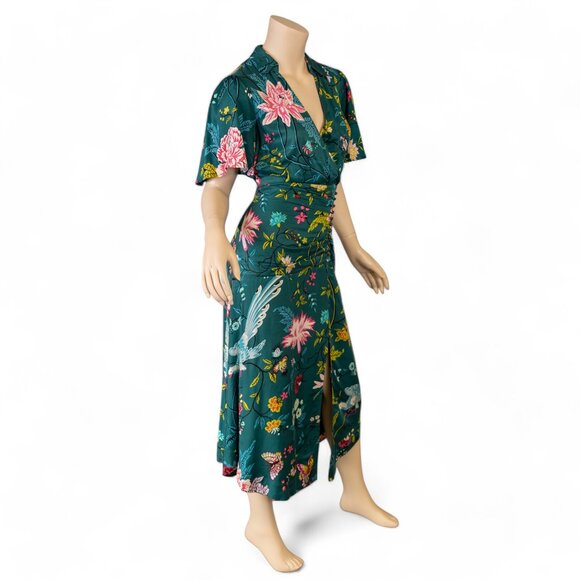 SOLD * MAEVE ANTHROPOLOGIE Emerald Green Floral Bird Butterfly Dress - Picture 8 of 17